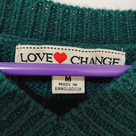 Love Change Italy V-neck Knit Green and White Striped Sweater | Womens Sz Medium - Picture 5 of 5